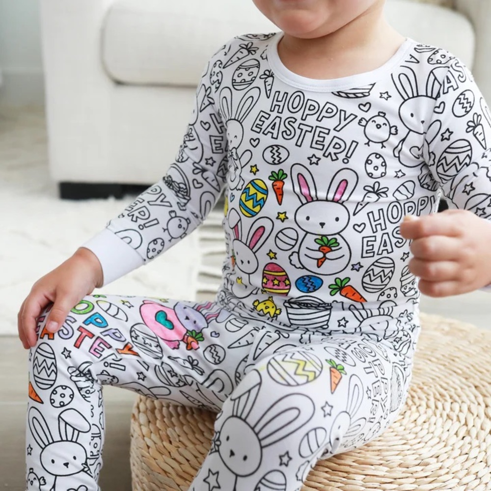Caden Lane Bunny Easter Colorable Pajamas NWT